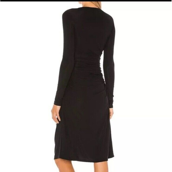 Theory Long Sleeve Round Neck Gathered Ruched Sides Black Jersey Dress Sz M - Picture 2 of 11